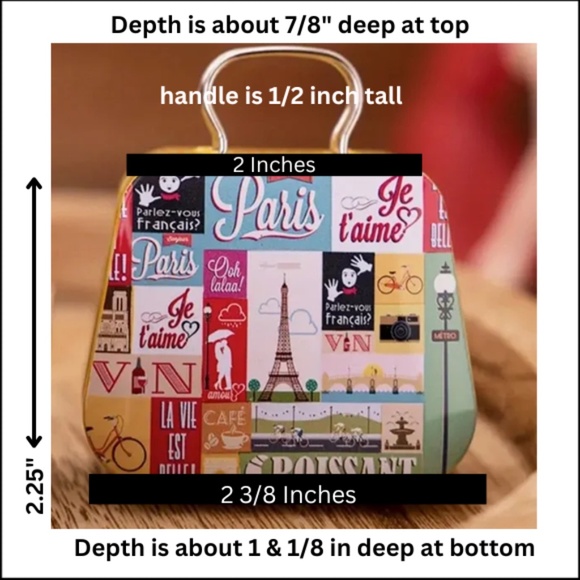Miniature Tin Container - 2.25" Tall - Paris theme - Useful to Meds or Trinkets - Picture 4 of 4